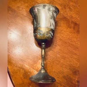 Vintage‎ Metal Goblet Chalice Decorative Cup Ornate Brass Accents Made India